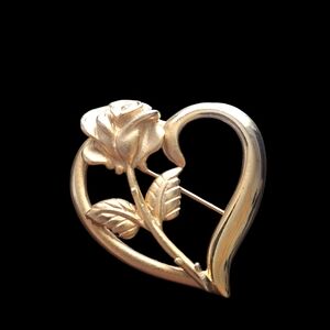 1.75" Vtg Gold  RDC Princess Diana Memorial Heart Rose Brooch Pin Love Legacy V